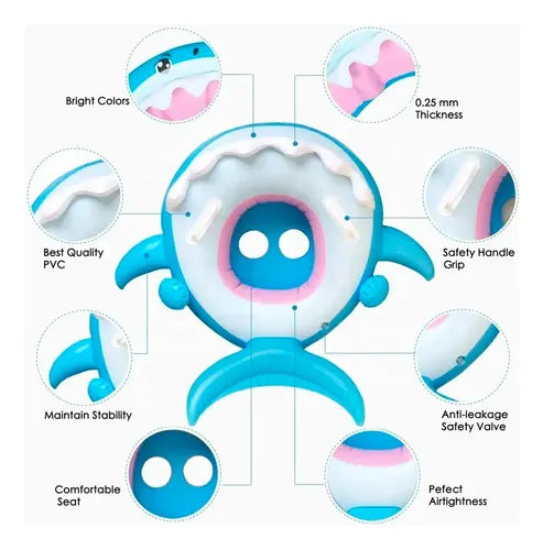 Flotador Inflable Piscina Bebé Niño 🦈 Tiburon Shark Bote con Techo y Diseño de Tiburón
