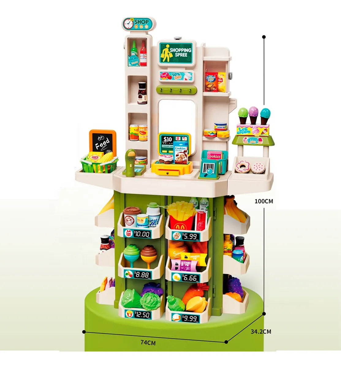 Supermercado de Juguete 100 cm + Caja Registradora 67 pcs