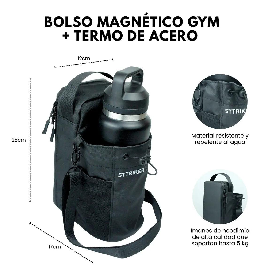 Termo Acero Inoxidable + Bolso Magnético | Perfecto para Gym, Oficina y Viajes