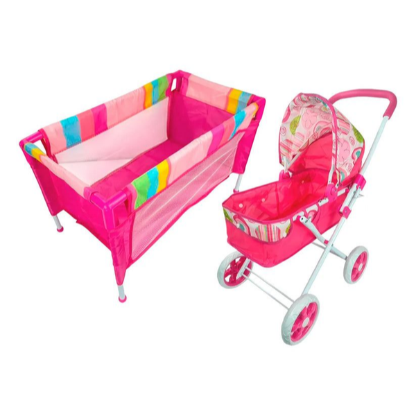 Coche Paseador Moisés + Corral Cuna Juguete Muñecas