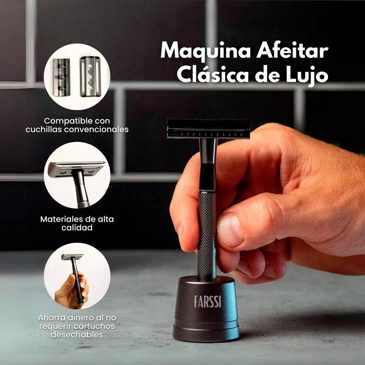 Máquina de Afeitar Clásica de Lujo con Base  + 5 Cuchillas Afeitado Preciso