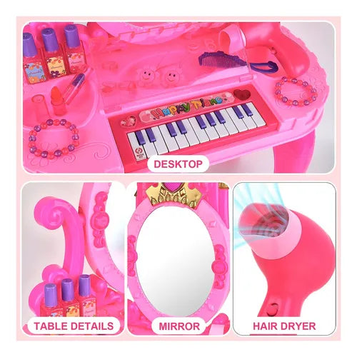 Tocador Juguete Piano para Niña 🎀 | Música y Peinador Completo