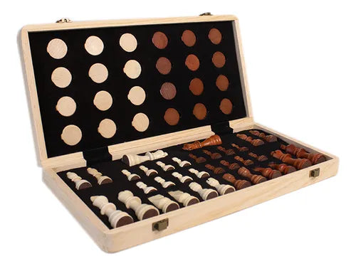 Juego 2 En Uno Ajedrez + Damas 39 × 39 cm |Tablero de Madera Plegable con Imanes