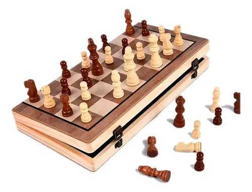 Juego 2 En Uno Ajedrez + Damas 39 × 39 cm |Tablero de Madera Plegable con Imanes