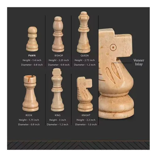 Juego 2 En Uno Ajedrez + Damas 39 × 39 cm |Tablero de Madera Plegable con Imanes