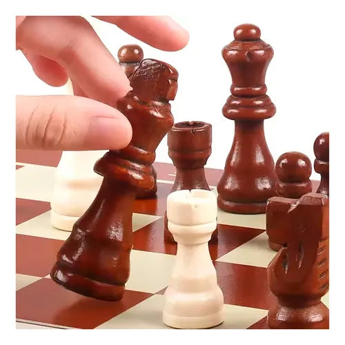 Juego 2 En Uno Ajedrez + Damas 39 × 39 cm |Tablero de Madera Plegable con Imanes