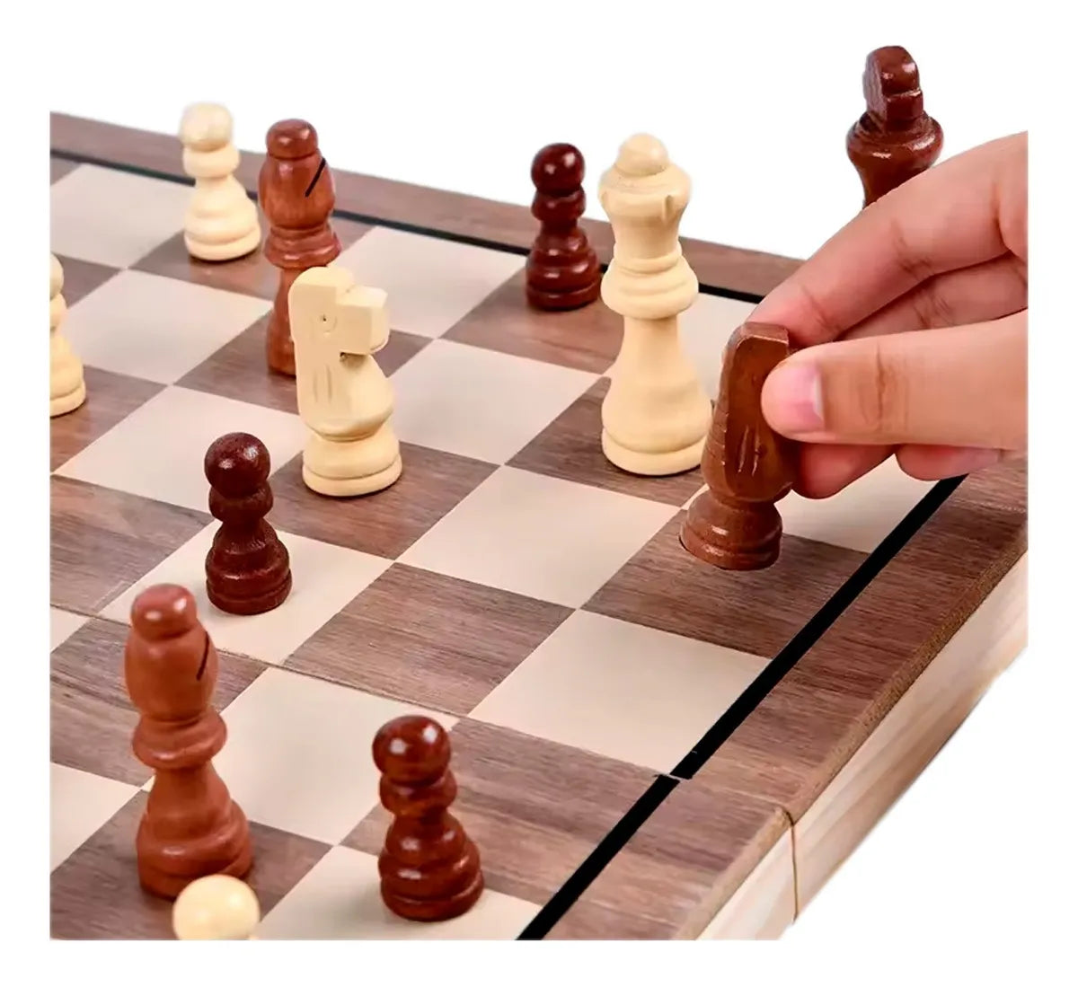 Juego 2 En Uno Ajedrez + Damas 39 × 39 cm |Tablero de Madera Plegable con Imanes