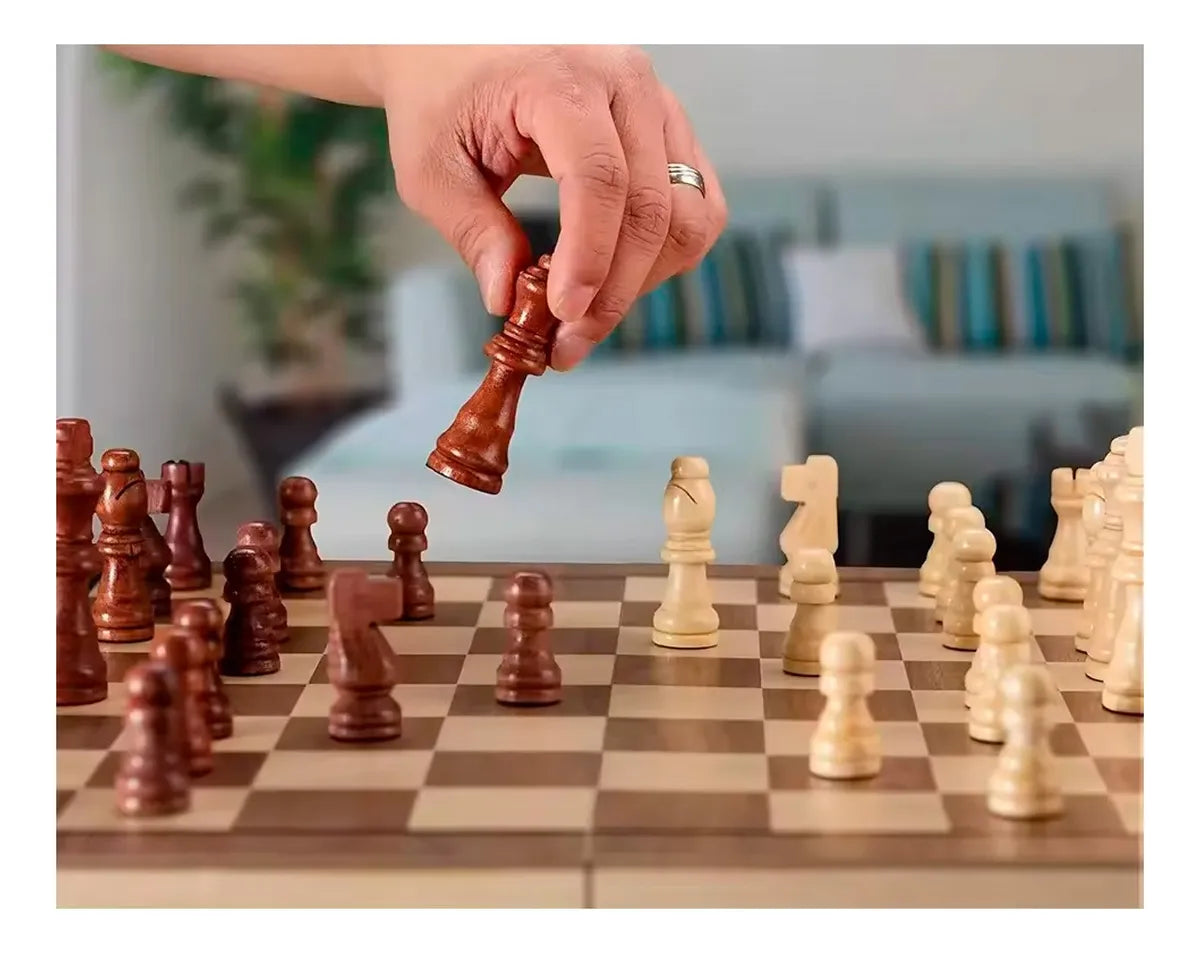 Juego 2 En Uno Ajedrez + Damas 39 × 39 cm |Tablero de Madera Plegable con Imanes