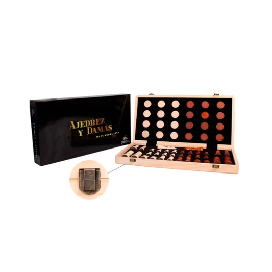 Juego 2 En Uno Ajedrez + Damas 39 × 39 cm |Tablero de Madera Plegable con Imanes
