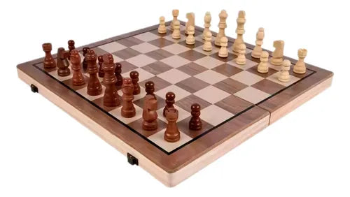Juego 2 En Uno Ajedrez + Damas 39 × 39 cm |Tablero de Madera Plegable con Imanes