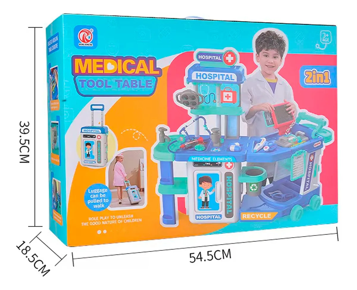 Juguete 2 en 1: Carro Médico y Mesa de Doctor