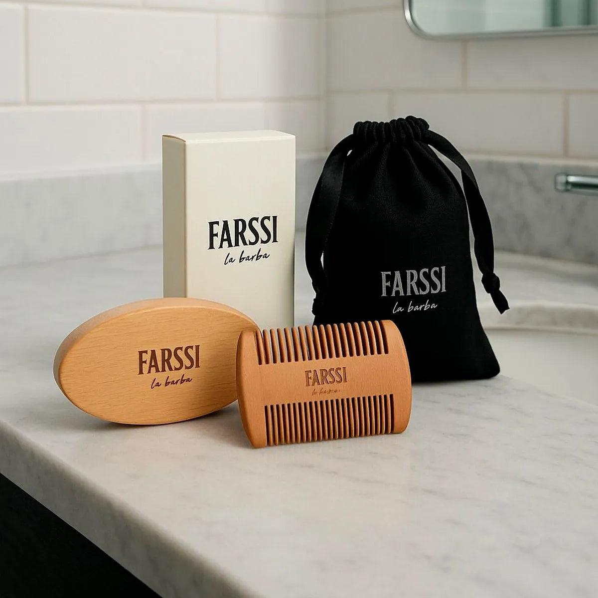 Set Cepillo Barba Cerdas de Jabalí + Peine Madera  Estilo y Cuidado Natural