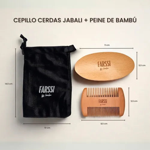 Set Cepillo Barba Cerdas de Jabalí + Peine Madera  Estilo y Cuidado Natural