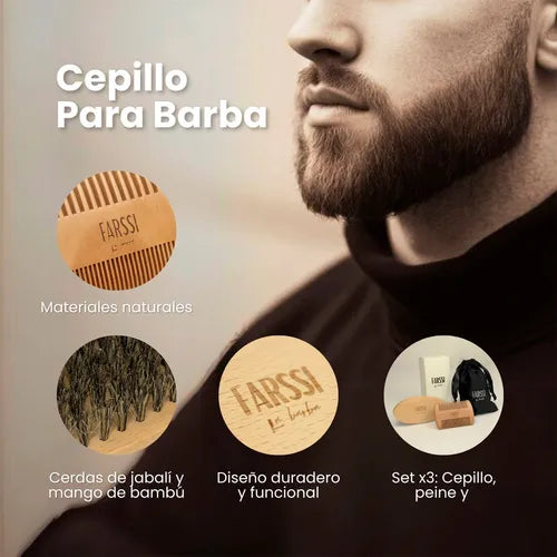 Set Cepillo Barba Cerdas de Jabalí + Peine Madera  Estilo y Cuidado Natural