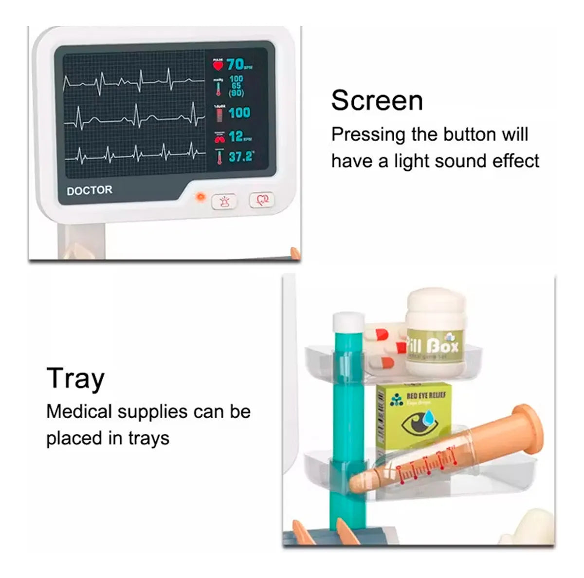 Kit DoctorJuego Carro móvil  26 Pcs con ruedas para organizar y transportar