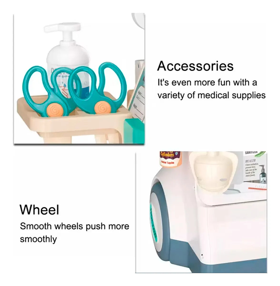 Kit DoctorJuego Carro móvil  26 Pcs con ruedas para organizar y transportar