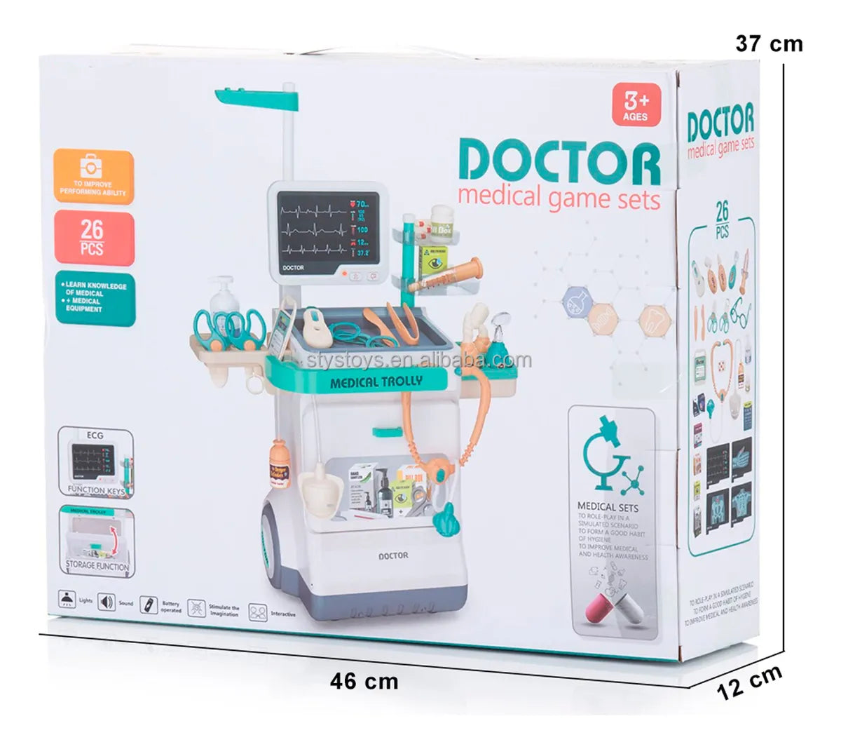 Kit DoctorJuego Carro móvil  26 Pcs con ruedas para organizar y transportar