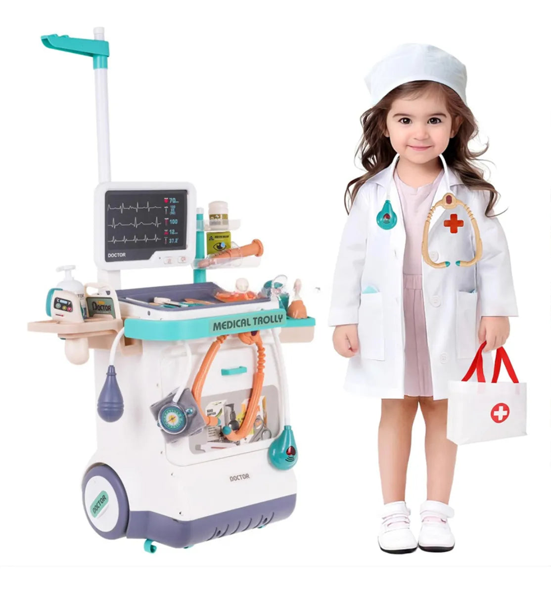 Kit DoctorJuego Carro móvil  26 Pcs con ruedas para organizar y transportar