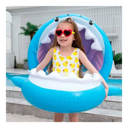 Flotador Inflable Piscina Bebé Niño 🦈 Tiburon Shark  Bote con Techo y Diseño de Tiburón