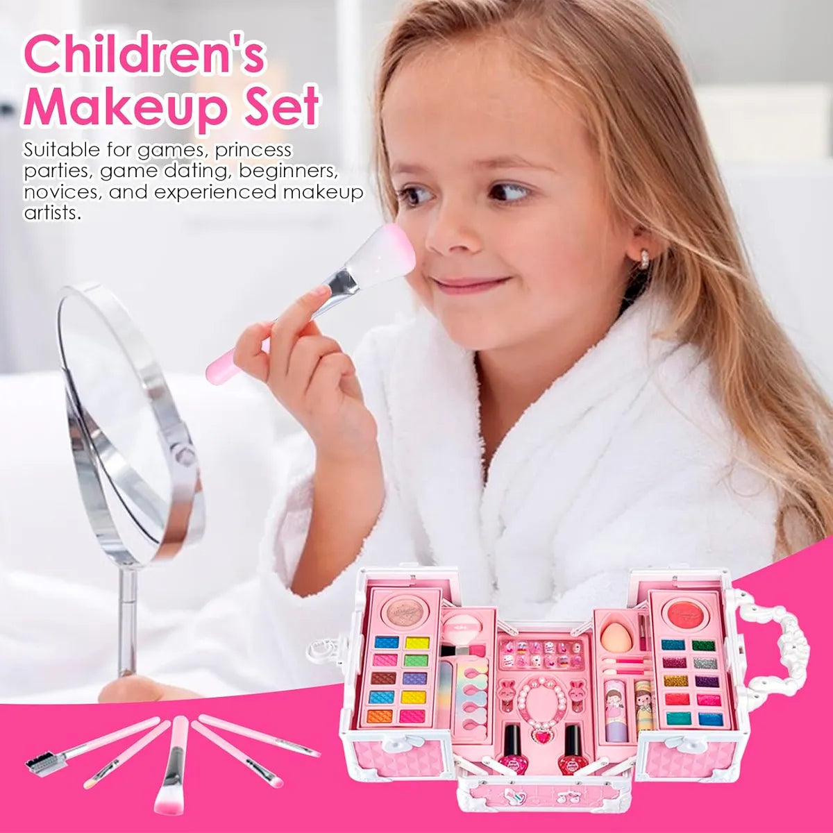 Neceser kit de Maquillaje para Niñas 49 Piezas 🎀  Lavable y Seguro