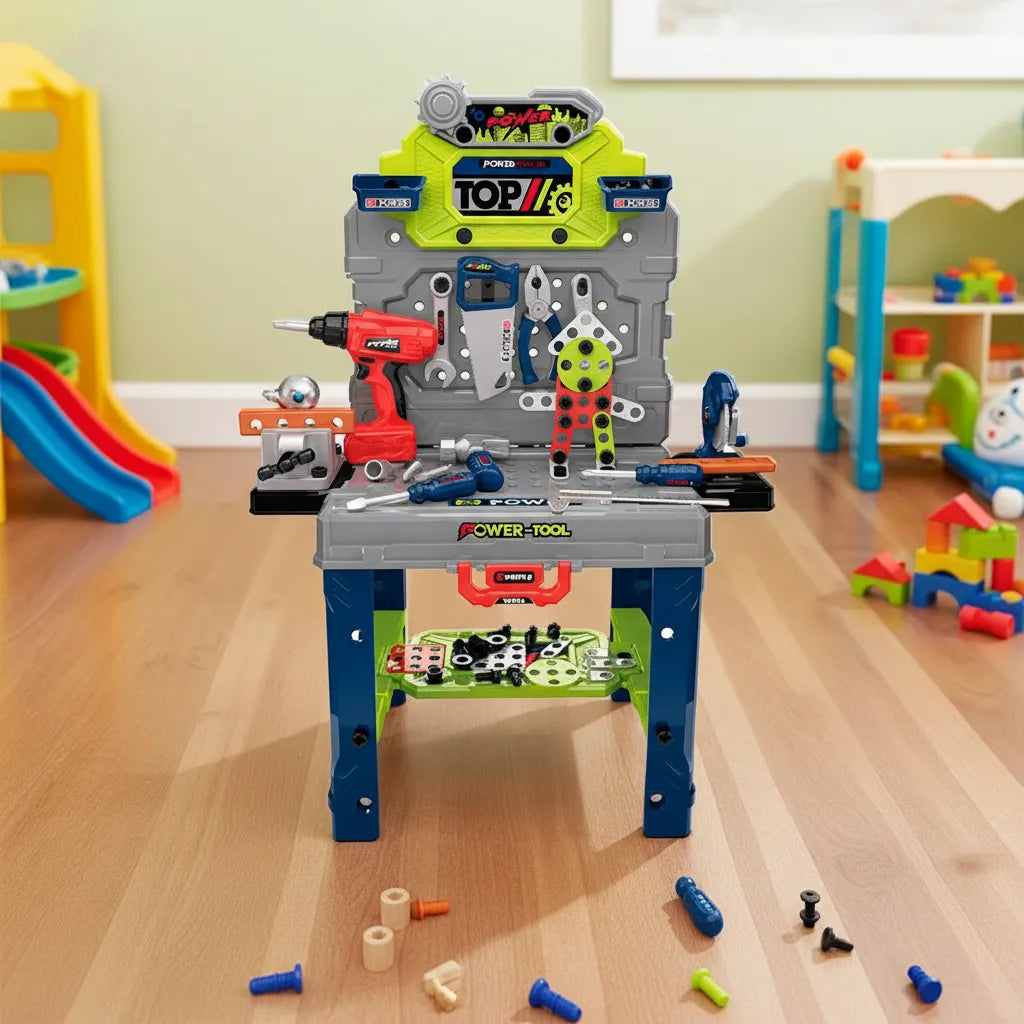 Maletín de Herramientas Infantil + Mesa de Construcción 132 piezas