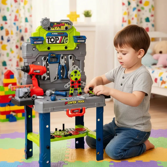 Maletín de Herramientas Infantil + Mesa de Construcción 132 piezas