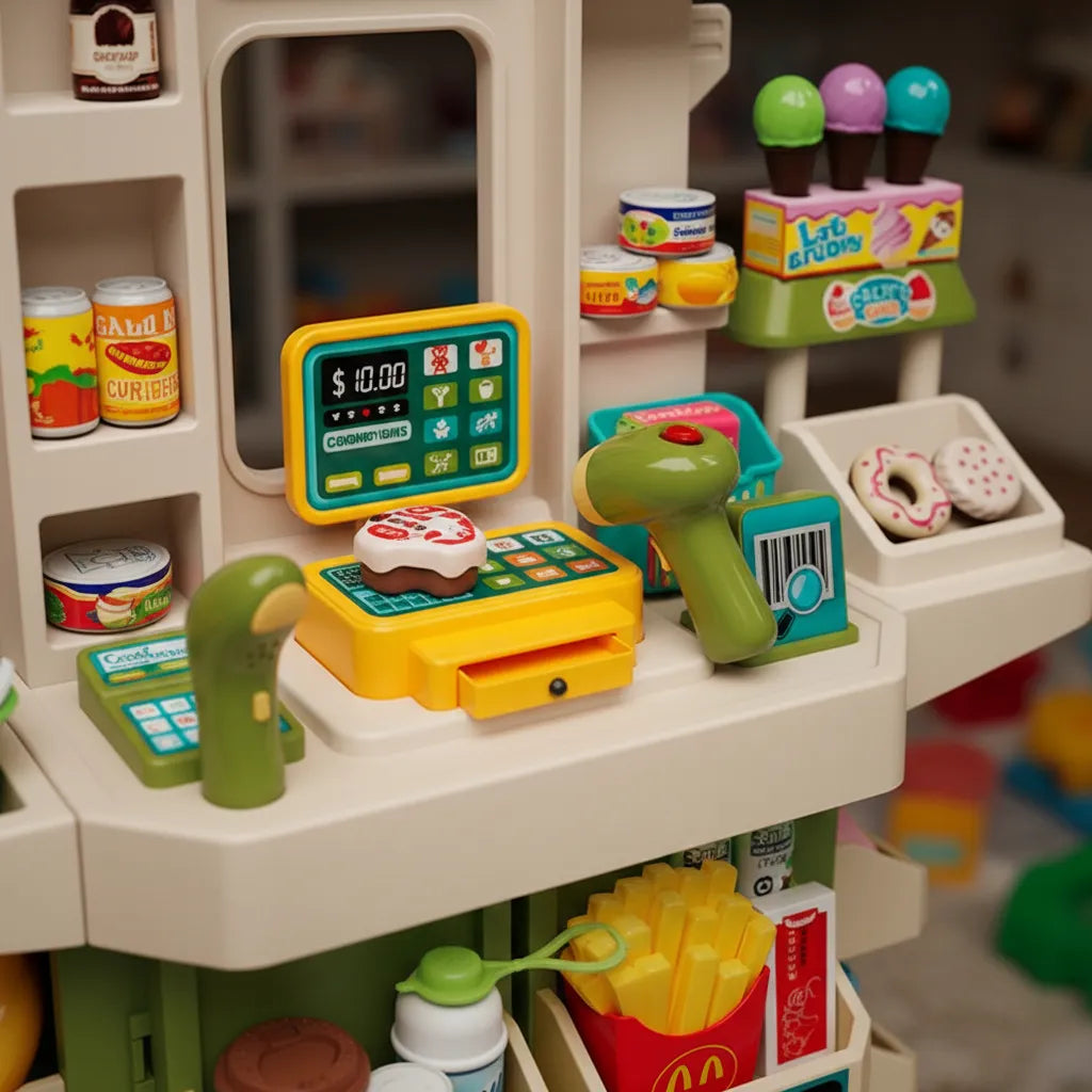 Supermercado de Juguete 100 cm + Caja Registradora 67 pcs