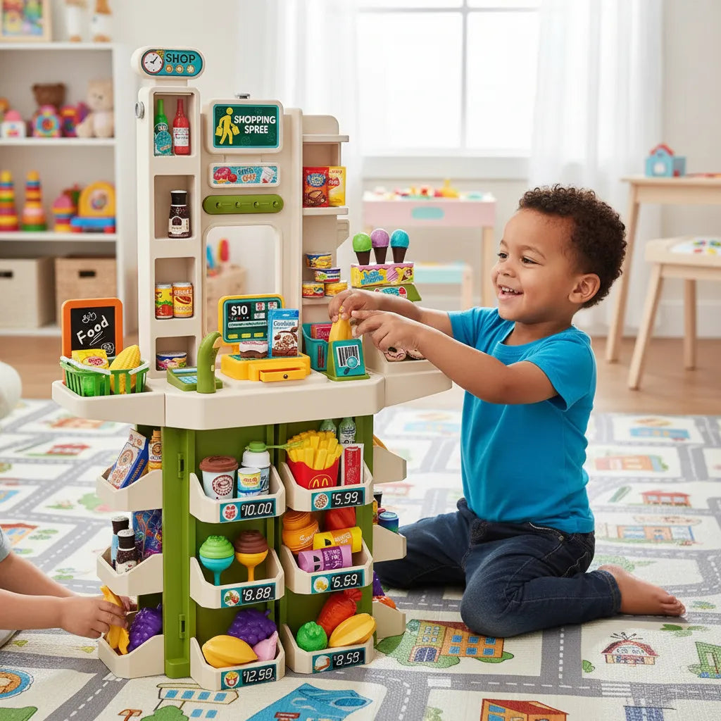 Supermercado de Juguete 100 cm + Caja Registradora 67 pcs