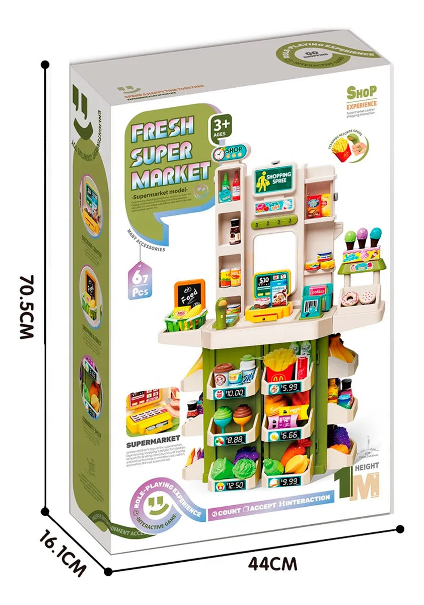 Supermercado de Juguete 100 cm + Caja Registradora 67 pcs