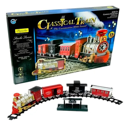 Pista Tren Navideño con Humo y Sonido  18 Piezas 4 Vagones